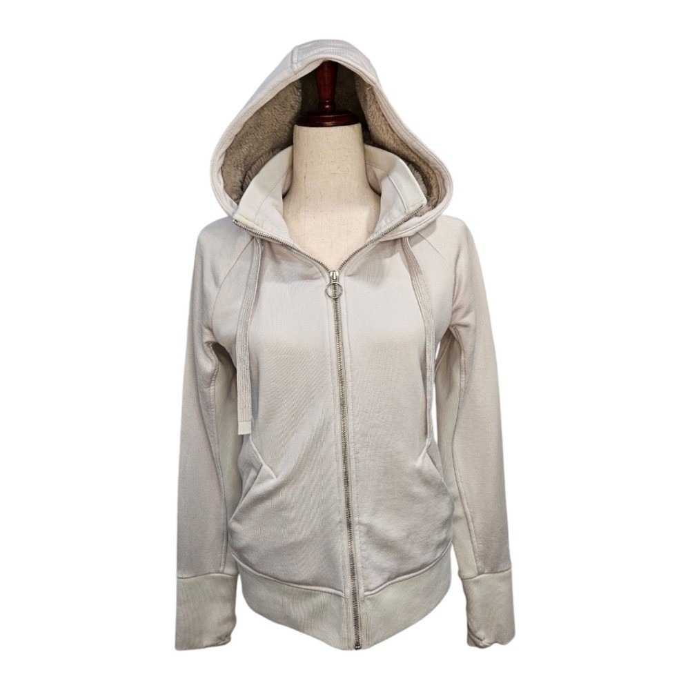 Athleta Triumph Luxe Shine Hoodie Women S Pearl White Plush Lined Full Zip